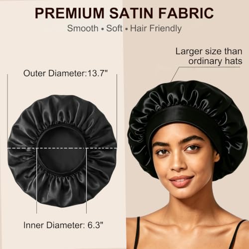 Extra Large Silk Bonnet 4 Pack for Curly Hair - No Slip Design