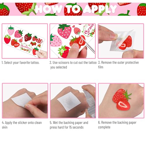 90 PCS Strawberry Temporary Tattoos for Kids | Waterproof Party Favors