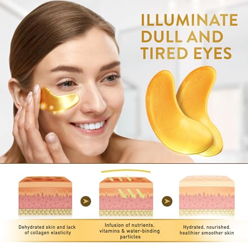 Under Eye Patches (72 Patches) for Puffy Eyes and Dark Circles with Pure Collagen, 24K Gold Eye Gel Pad Masks for Reducing Eye Bags, Puffy Dark Circles, Wrinkles, and Fine Lines