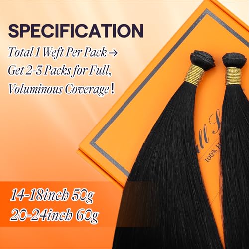 Full Shine Jet Black Remy Human Hair Weft Extensions 14 Inch, 50g