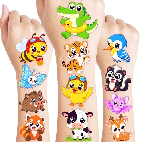Kawaii Animal Temporary Tattoos Set - 96 PCS for Kids