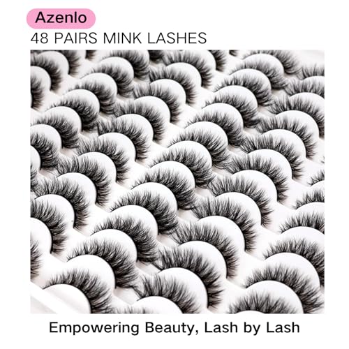 Azenlo Faux Mink False Eyelashes 48 Pairs 14mm Wispy