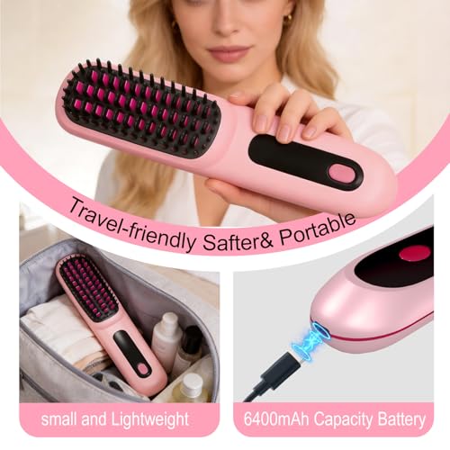 KNISUZ Go Brush Pro Mini Straightener Brush for Short Hair - Pink