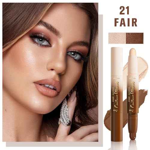 Dual-Ended 2-in-1 Cream Contour & Highlighter Stick Makeup For Face & Body ? Waterproof, Long-Lasting, Suitable for All Skin Tones, 01#Nuetral Nude + Beige