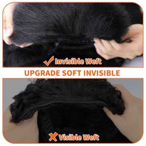 Kinky Straight Half Wig Human Hair 250 Density Yaki Straight Half Wig Headband Wig Human Hair Glueless Wigs Wear And Go Drawstring Seamless Flip Beginner Friendly Wigs for Black Women 20 Inch