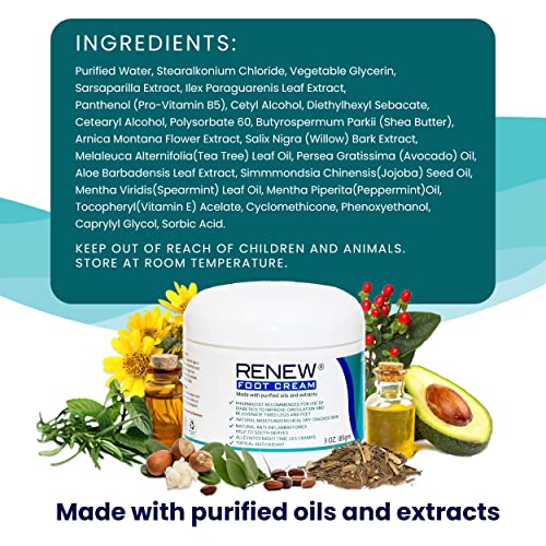 KPW Laboratories Renew Foot Cream for Dry Cracked Heels 2-Pack All-Natural Foot Care for Women & Men, Revitalizing Diabetic Foot Cream, Hydrating Foot Lotion for Dry Feet - Promotes Better Circulation