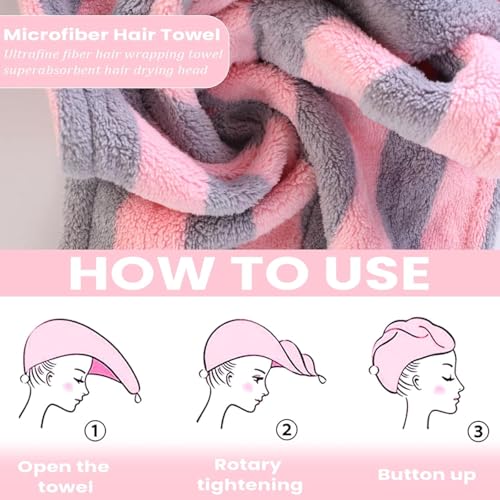 3-Pack Microfiber Hair Towel Wrap with Button | Quick-Drying