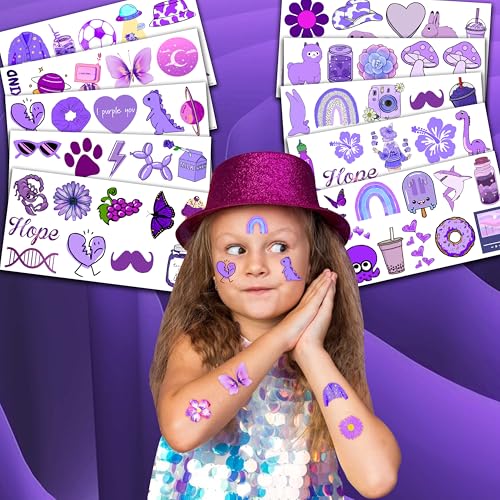 Purple Temporary Tattoos 10 Sheets 100 PCS Party Favors