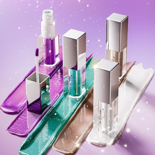 Glitter Liquid Eyeshadow Set, Metallic Shimmer Eye Makeup Eyeshadow with Smooth Gel Formula, Quick Drying & Pigmented, Long Lasting Flawless-Looking (Pack of 4)