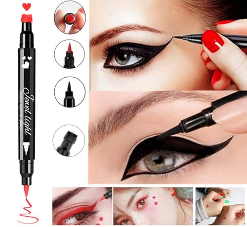 2 Pack Waterproof Liquid Eyeliner Stamps - Black & Red Heart