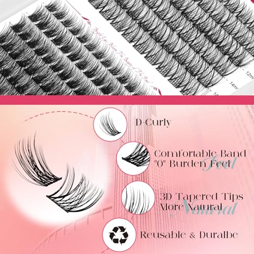 FADVAN Lash Clusters 144PCS D-Curl 10-16mm Mixed Extensions