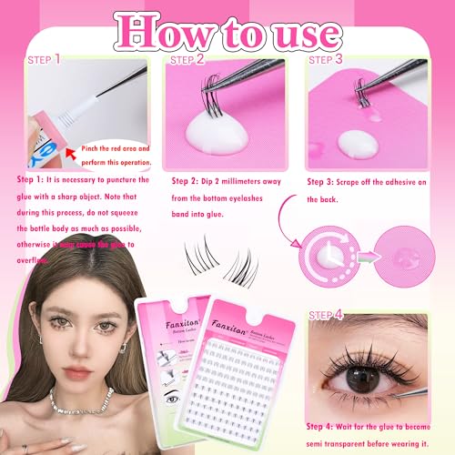 FANXITON DIY Lash Extension Kit 50D D Curl Individual Lashes Lash Clusters Kit Cluster Lashes Lash Bond and Seal and Lash Tweezers for Lash Clusters Kit DIY at Home