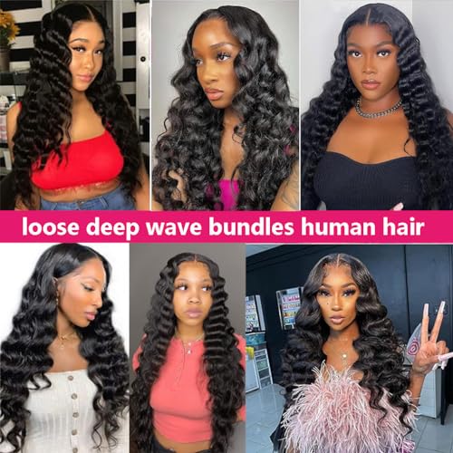 Brazilian Loose Deep Wave Hair Bundles 22 24 26 Inch
