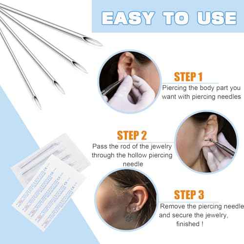 50pcs Piercing Needles Kit - 12G 14G 16G 18G 20G Mixed Gauges, 316L Stainless Steel Hollow Needles for Ear Nose Belly Button Jewelry Piercing