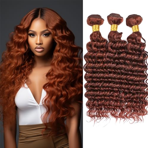 Reddish Brown Deep Wave Human Hair Bundles - 8 to 12 Inch