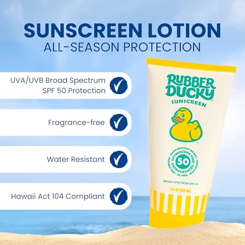 Rubber Ducky | Vitamin E Sunscreen with SPF 50, Water-Resistant Sunscreen for Face and Body | Broad Spectrum Lotion, Oil-Free Moisturizing, Alternative for Moisturizing Sunblock (1 pc., 5oz)
