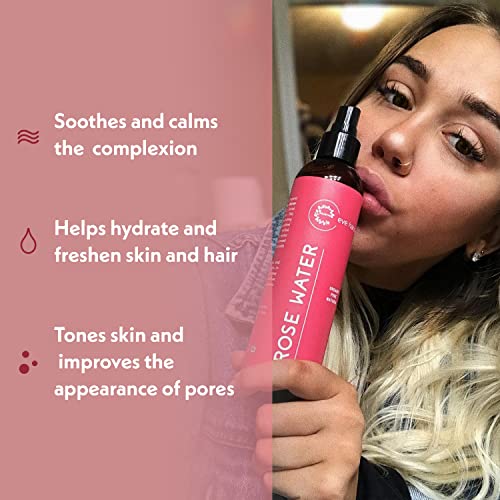 Eve Hansen Organic Rose Water Spray ? Pure Rosewater Face & Hair Mist for Hydration & Refreshing Glow | Facial Toner & Makeup Setting Spray | Alcohol-Free & Vegan | 4 oz