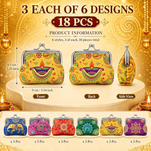 Indian Return Gift Coin Purses - Set of 18 Diwali & Pooja Souvenirs