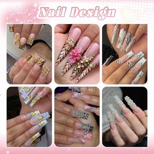 Flatback Nail Pearls Gems, Half Round Silver and Gold Nail Charms Beads and White Beige Pearls for Nails with Pickup Pencil and Tweezers, Pearl Nail Charm Rhinestones for Crafting Face Hair Manicure