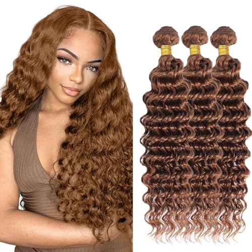 DiexrLamx 30 Inch Deep Wave Human Hair Bundles - Color #30