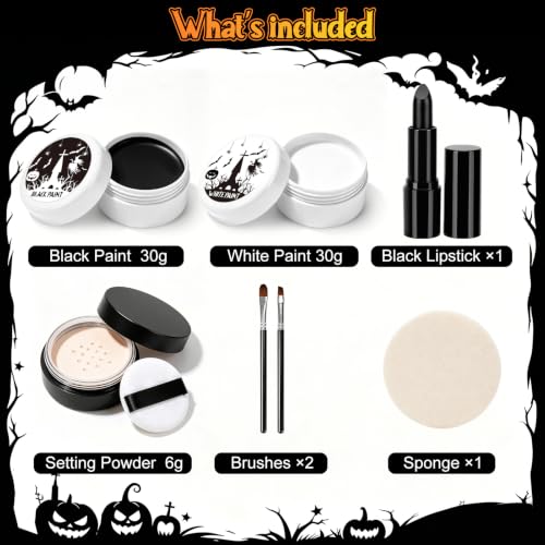 Black & White Oil Face Paint Kit with Lipstick & Setting Powder