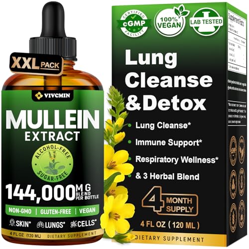 Mullein Drops for Lungs Unflavoured 4 fl oz – 120 Servings, Detox Formula