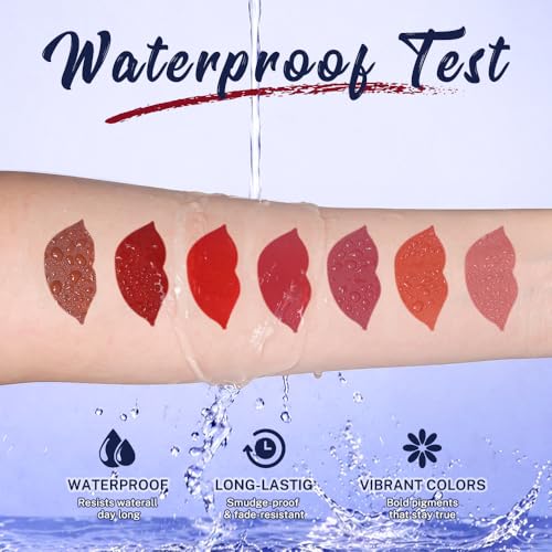 QiBest 8Pcs Matte Liquid Lipstick Set with Lip Plumper