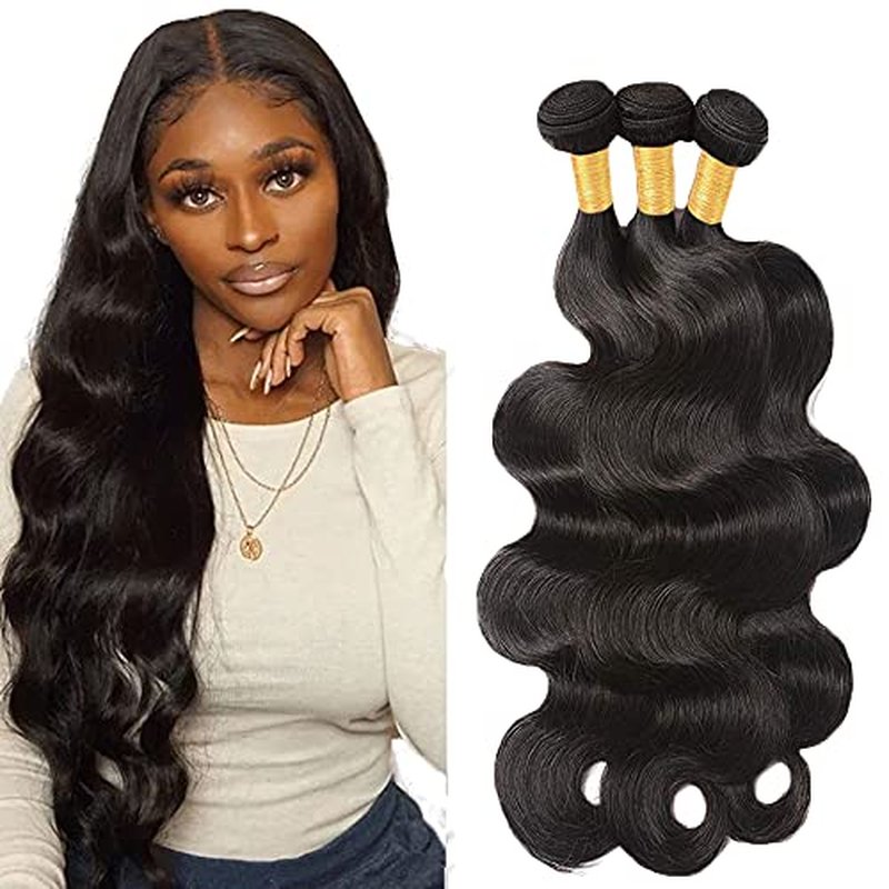 34-Inch Body Wave Human Hair Bundles - Brazilian Virgin Hair #1B