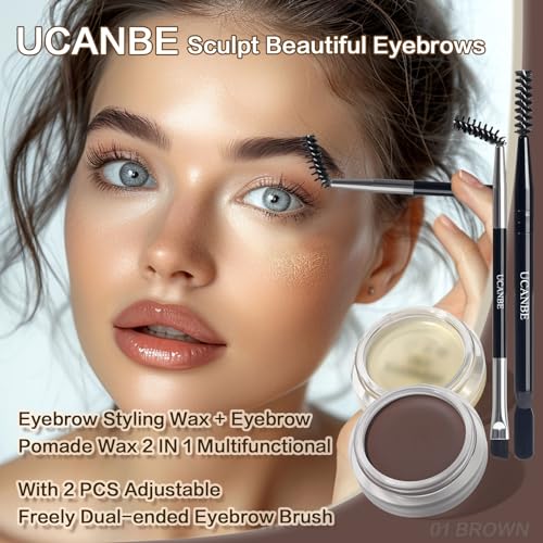 UCANBE Waterproof Eyebrow Gel & Pomade Kit with 2 Dual-Ended Brushes