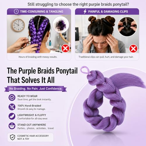 Light Purple Braided Ponytail 28 Inch Pre-Styled Hair Extension