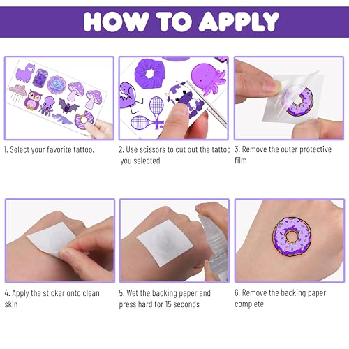 Purple Temporary Tattoos 10 Sheets 100 PCS Party Favors