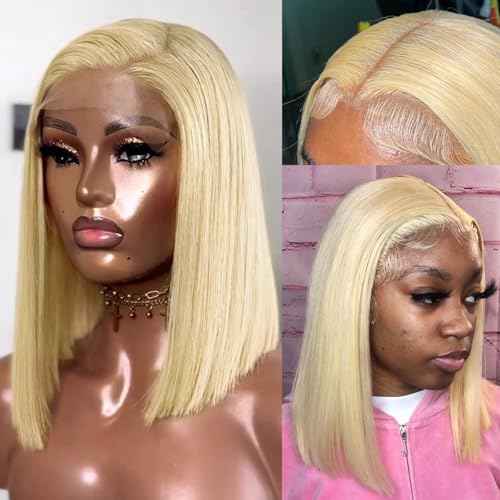 613 Blonde HD Bob Lace Front Wigs - Human Hair, 12 Inch Pre Plucked, Glueless