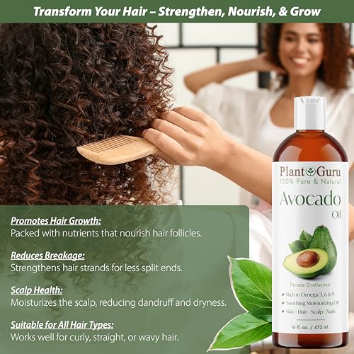 Avocado Oil 16 fl. oz. Cold Pressed 100% Pure Natural Carrier For Skin, Face, and Hair Growth Moisturizer. Perfect For DYI Creams, Lotions, Lip balm and Soap Making.
