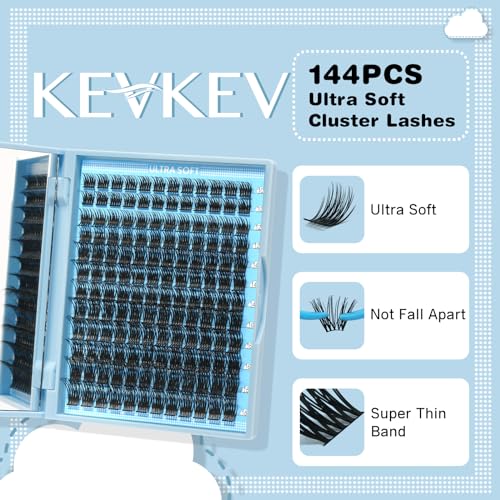 KevKev Flat Lash Clusters - 144 Pcs Wispy Eyelash Extensions