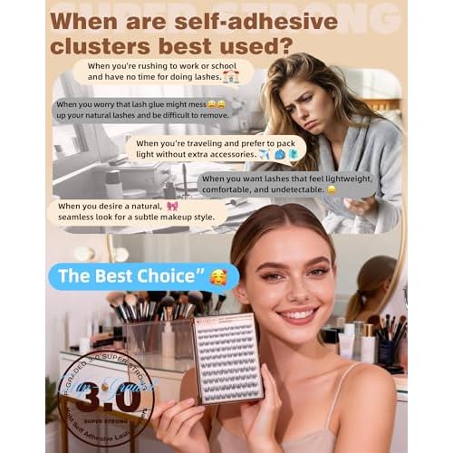 EYDEVRO Natural Self Adhesive Eyelashes Wispy Self Adhesive Lash Clusters No Glue Needed Eyelash Clusters Pre-glued Individual Lashes Up-graded 3.0 Self Adheisive Strip Strong Hold for 48+ Hours