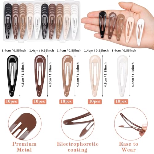 Gingbiss 50Pcs Snap Hair Clips for Women - Silicone Coated Metal Barrettes