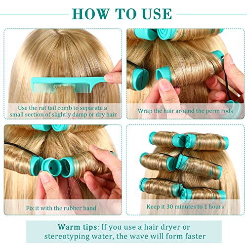 Chuangdi 24 Pcs Cold Wave Hair Perm Rods with Rat Tail Comb