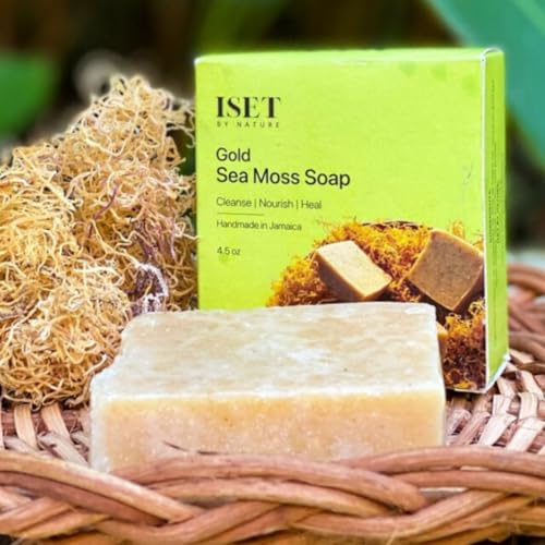 Iset By Nature Turmeric Sea Moss Soap Bar, 100% Natural, Handmade, Moisturizing Cleanser for Face, Body & Hair