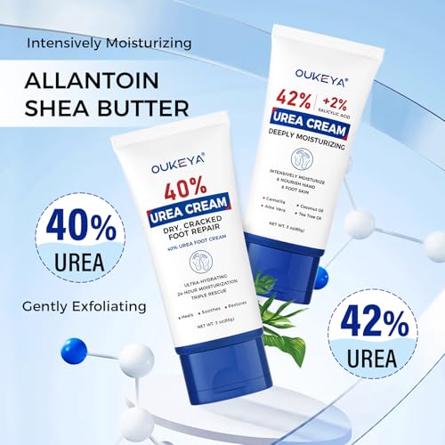OUKEYA Urea Cream 40% & 42% Foot Lotion - 3 oz 2-Pack for Dry Skin