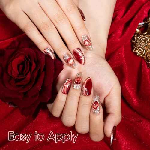 GELLEN Cat Eye Gel Nail Polish Magnetic Glitter 6 Colors Pink Purple Burgundy Red Brown Reflective No Wipe Soak Off UV Light Gel Polish for DIY Manicure Art Women Girls Valentine's Day Christmas Gift