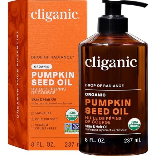 Cliganic Organic Pumpkin Seed Oil, 100% Pure - For Face & Hair | Natural Cold Pressed Unrefined (Packaging May Vary)