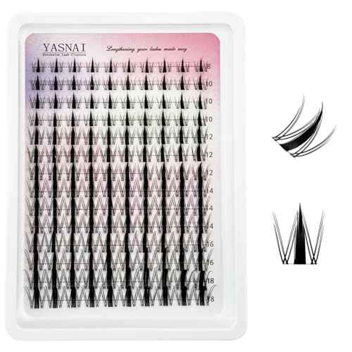 Fairy Lash Clusters Manga Lash Extensions, YASNAI Cluster Eyelash Extensions C Curl Individual Lashes 8-18MM 140pcs, Wet-Look Spiky Anime Lashes Eye Lash Clusters Ultra-Thin Clear Lash Band