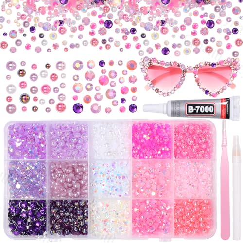 Pink, White & Purple Resin Rhinestones & Pearls Crafting Kit with Tweezers