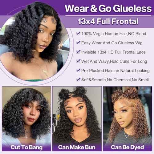 Deep Wave BOB Wig Human Hair 12 Inch Short Curly Frontal BOB Wigs For Black Women Human Hair Wear And Go Glueless 13x4 HD Deep Wave Lace Front Wigs Human Hair Pre Plucked Wet And Wavy
