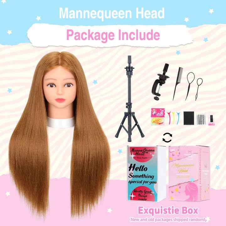Mannequin Head with Human Hair 80% Real Hair 26-28'' Cosmetology Mannequin Head for Hairdresser Cosmetology Student Styling Practice on Braiding Manikin Doll Head with Tripod Set
