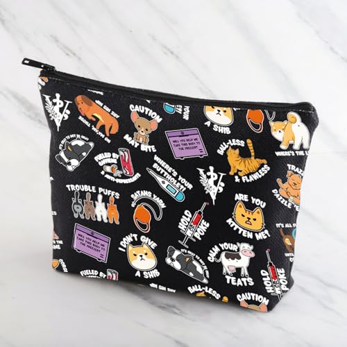 MNIGIU Funny Vet Med Cosmetic Bag Vet Tech Gift Animal Lover Gift Vet Meme Makeup Bag Veterinarian Gift (Vet Med Black)