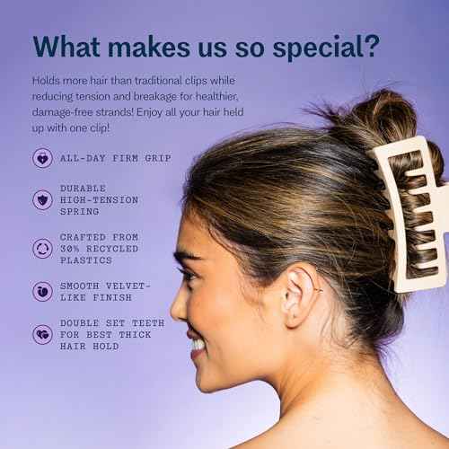 Gimme Beauty XL Rectangle Double Teeth Claw Clip - Extra-Large Accessory for Strong Hold - Perfect for Long, Thick, Curly Hair - Non-Slip Clip for Everyday Wear - Tan