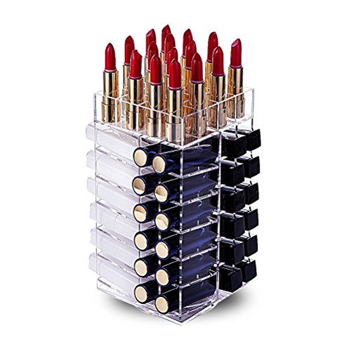 HBlife Lipstick Holder, Acrylic Rotating 64 Lipstick Tower Organizer Spinning Lipgloss Holder with Removable Dividers