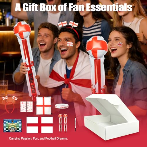 England 2026 World Cup Fan Supporter Set - Includes Flag Headband, Thunder Sticks, Wristband & More