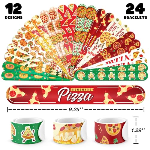 Pizza Party Favors Set - 24 Slap Bracelets & 36 Temporary Tattoos